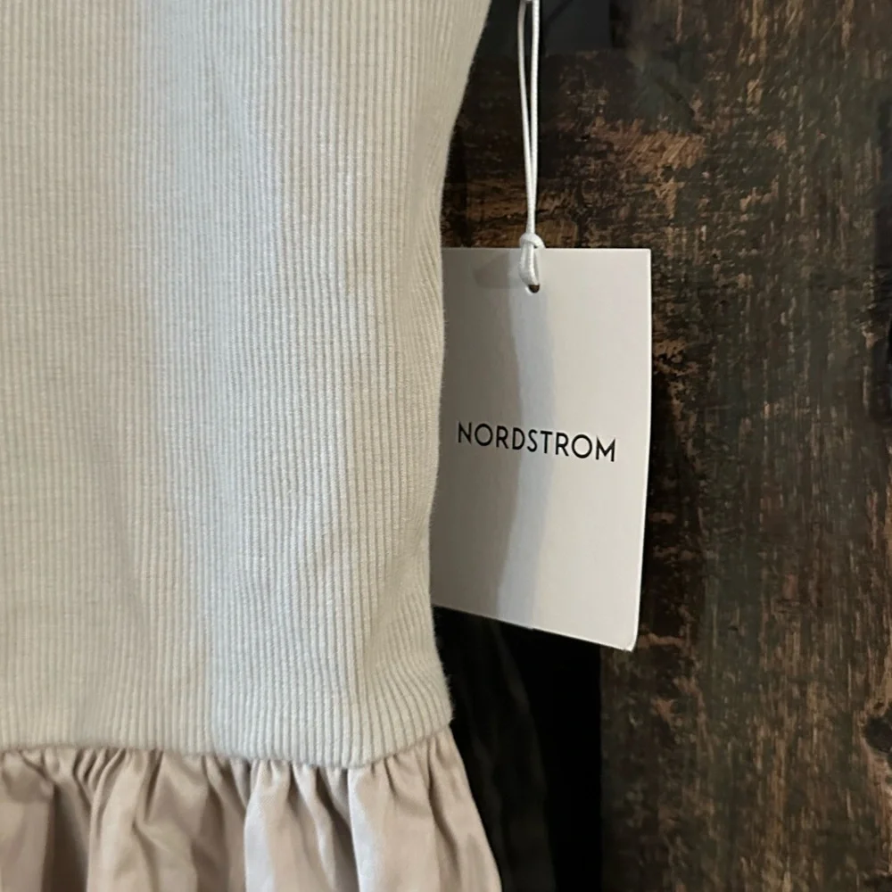 Nordstrom Mixed Media Stretch Cotton Tank Maxi Dress Beige Scroll NWT Small - Picture 11 of 11